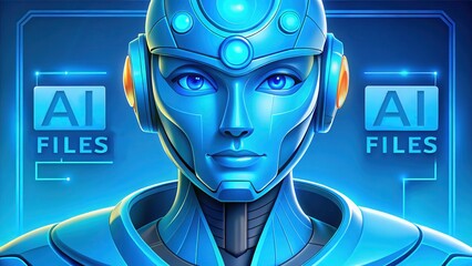 ai driven legal tech Blue humanoid robot with futuristic design, labeled with "AI FILES.