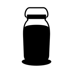Black silhouette of a Mason jar with a handle on white backdrop