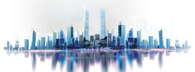 Obraz premium Modern city with skyscrapers. Office and residential blocks, financial area, panoramic view 