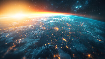 Obraz premium Planet Earth view from the space, sunrise 