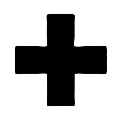 Abstract Rough Black Plus Sign Shape on White Background Vector Illustration