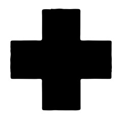 Bold Black Cross with Irregular Edges Symbolizing Strength and Aid