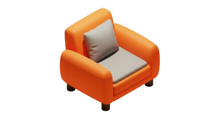 Fototapeta premium Modern orange armchair with grey cushion isolated on transparent background
