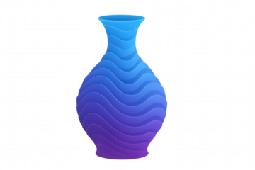 Sleek gradient ceramic vase featuring undulating purple-blue design, highlighting contemporary interior styling against transparent backdrop
