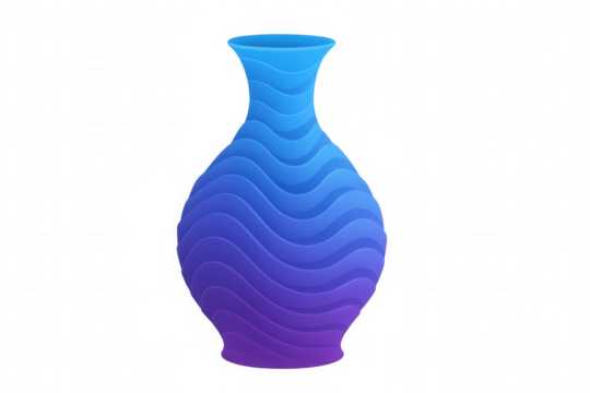 Sleek gradient ceramic vase featuring undulating purple-blue design, highlighting contemporary interior styling against transparent backdrop