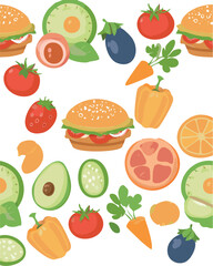 fruit, food, orange, isolated, apple, collection, set, lemon, fruits, vegetables, banana, healthy, white, fresh, kiwi, strawberry, citrus, vegetable, diet, green, red, vector, pineapple, watermelon, i