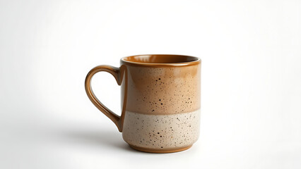 Speckled Brown Beige Ceramic Mug on White Background