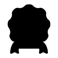 Black rosette award badge with ribbons and abstract petal design elements