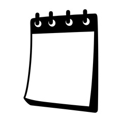 Black and white stylized calendar sheet with torn page and rings