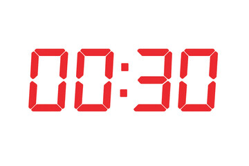 Red digital timer showing 00:30 on transparent background