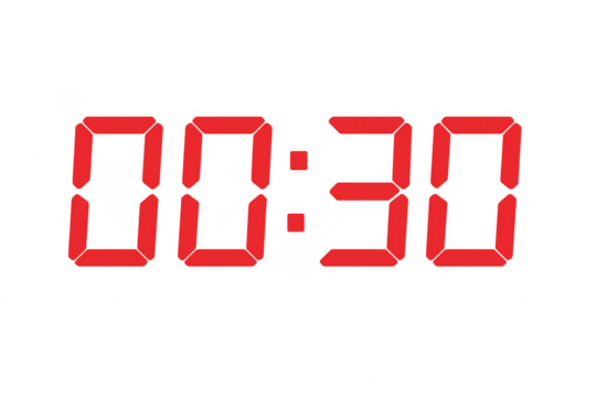Red digital timer showing 00:30 on transparent background