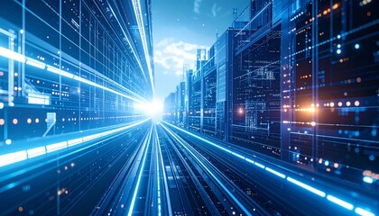 Fototapeta premium A complex cybernetics network glows with interconnected nodes and digital pathways, captured in a cinematic shot with dramatic lighting, showcasing futuristic technology and advanced AI systems