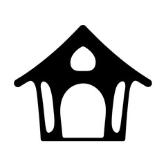 Abstract Black and White House Shape with Geometric Window Details