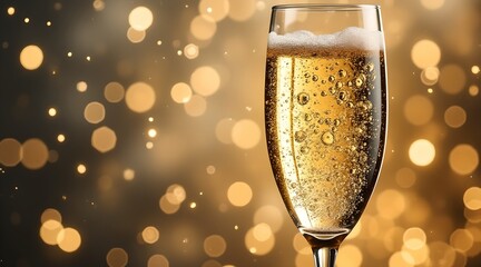 champagne bubbles rising in crystal glass, golden reflections, luxurious celebration abstract
