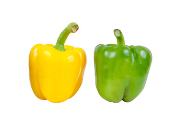 Two bell peppers yellow and green isolated on transparent background