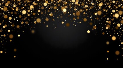 metallic confetti swirl over black velvet backdrop, golden spark scatter, glamorous party mood