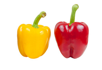 Two colorful bell peppers one yellow and one red isolated on transparent background