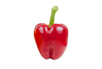 Single red bell pepper with green stem isolated on transparent background