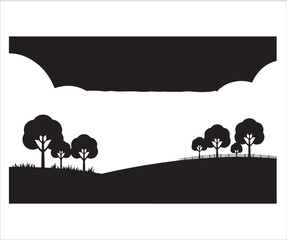 Icon of a scenic landscape with trees, hills, and a cloudy sky, representing nature, tranquility, and outdoor beauty.