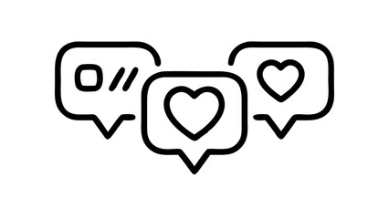 Obraz premium Three speech bubbles with heart and comment icons.