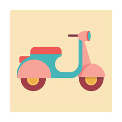 Pink and teal retro scooter illustration moped vintage