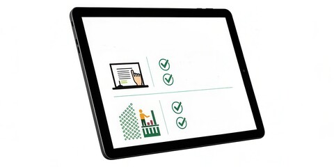 Naklejka premium ethical artificial intelligence Digital tablet displaying checklists and graphics for project management and productivity.