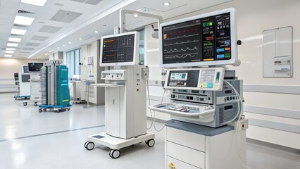 Modern hospital operating room with advanced medical monitoring equipment