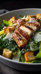 Grilled chicken caesar salad with crisp romaine lettuce