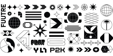 Obraz premium Abstract Geometric Shapes and Symbols in Black and White A Visual Collection of Modern Design Elements