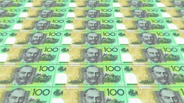 Australian dollar banknotes flying Money Rain. Money falling down animation on Green screen