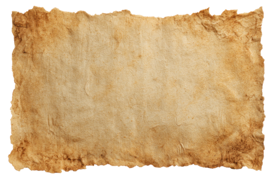 Parchment paper with a weathered appearance lies flat, highlighting its rough edges and antique qualities, perfect for historical documentation