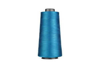 Vibrant sky blue thread spool on a black background