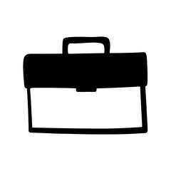 Cartoon briefcase illustration in black and white with carrying handle at top