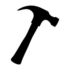Black silhouette of a claw hammer against a white background, angled