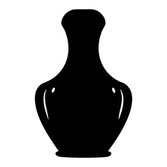 Black silhouette of elegant decorative vase with curved narrow neck and round base