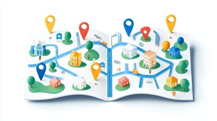 An illustrated map showcasing various locations with colorful markers, perfect for travel planning and adventures.