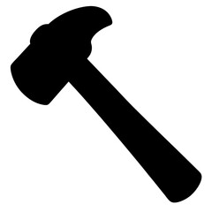 A solid black image of a hammer tool isolated on white