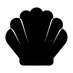 Simple black silhouette of a seashell with symmetrical ridges and lobes