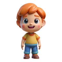 Charming cartoon boy character with bright orange hair and friendly smile 3d render
