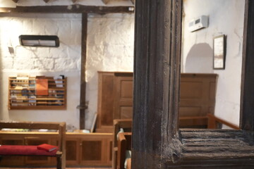 Dale Abbey, Derbyshire, England – August 25 2025: Detailed view of medieval chapel interior