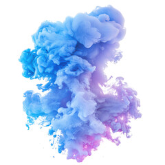 Vibrant blue and purple ink cloud swirling and expanding in water isolated on transparent background