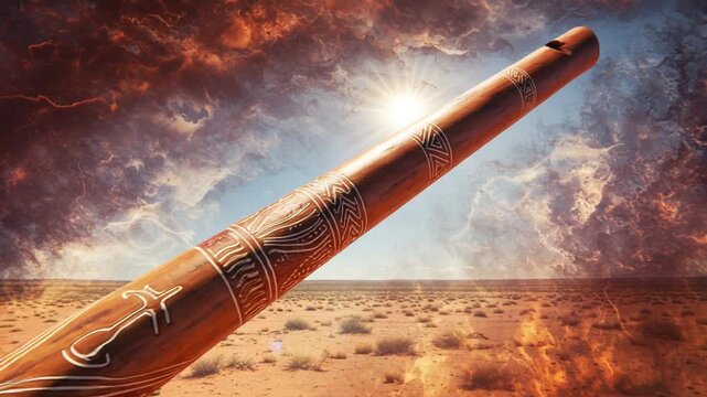 Didgeridoo in Desert Landscape with Dramatic Sunset