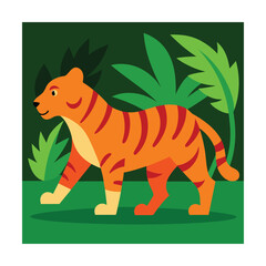 Obraz premium Walking tiger in a green jungle animal wildlife