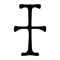 A bold and simple black symbol resembling a decorative typographical element