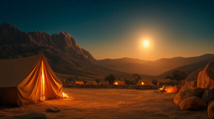 Abraham’s Solemn Covenant Under Starry Desert Sky with Ancient Tents, Vast Landscape, Soft Moonlight, Epic Wide Cinematic Illustration