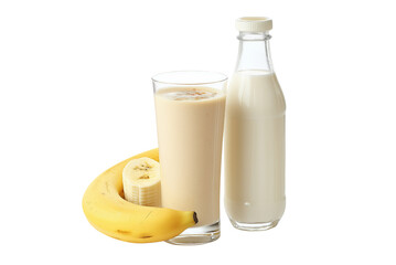 Fresh protein shake with natural banana on white background