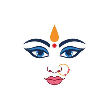 Maa Durga Face Illustration for Hindu Festival Navratri and Durga Puja. Vector.