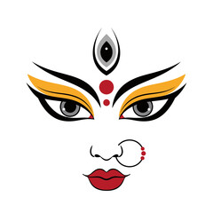 Minimalist vector icon of Goddess Durga face. Symbol for Navratri festival.