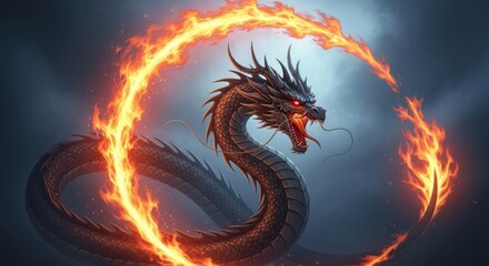 Majestic Fire Dragon Unleashing Fiery Power