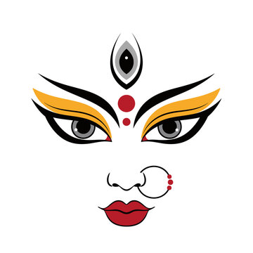 Minimalist vector icon of Goddess Durga face. Symbol for Navratri festival.